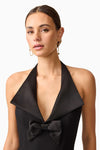 Front Bow Structured Halter Top - Black