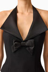 Front Bow Structured Halter Top - Black