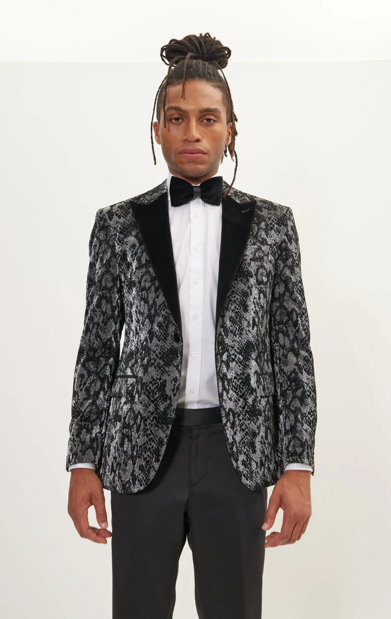 Flocked Velvet Peak Tuxedo - Silver