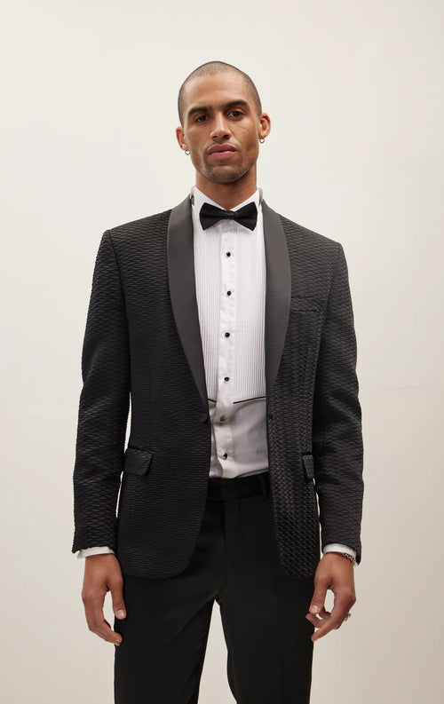 Quilted Tuxedo with Shawl Lapel - Black