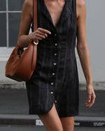 Button Front Fitted Mini Dress - Black