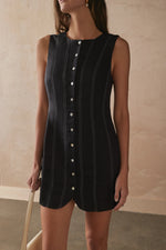 Button Front Fitted Mini Dress - Black