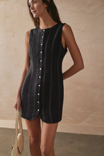 Button Front Fitted Mini Dress - Black