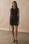 Button Front Fitted Mini Dress - Black