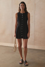 Button Front Fitted Mini Dress - Black