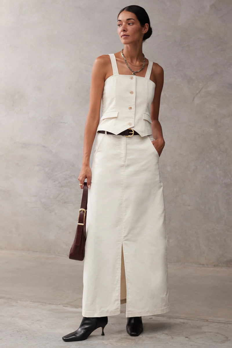 Cotton Cord Maxi Skirt - Creme