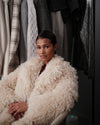 Faux Afghan Fur Long Coat - Off White