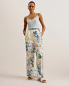 Floral Printed Wide Leg Trousers - Ivory