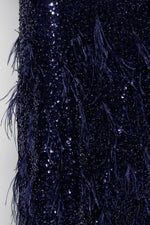Beaded Sequin Feather Gown - Midnight