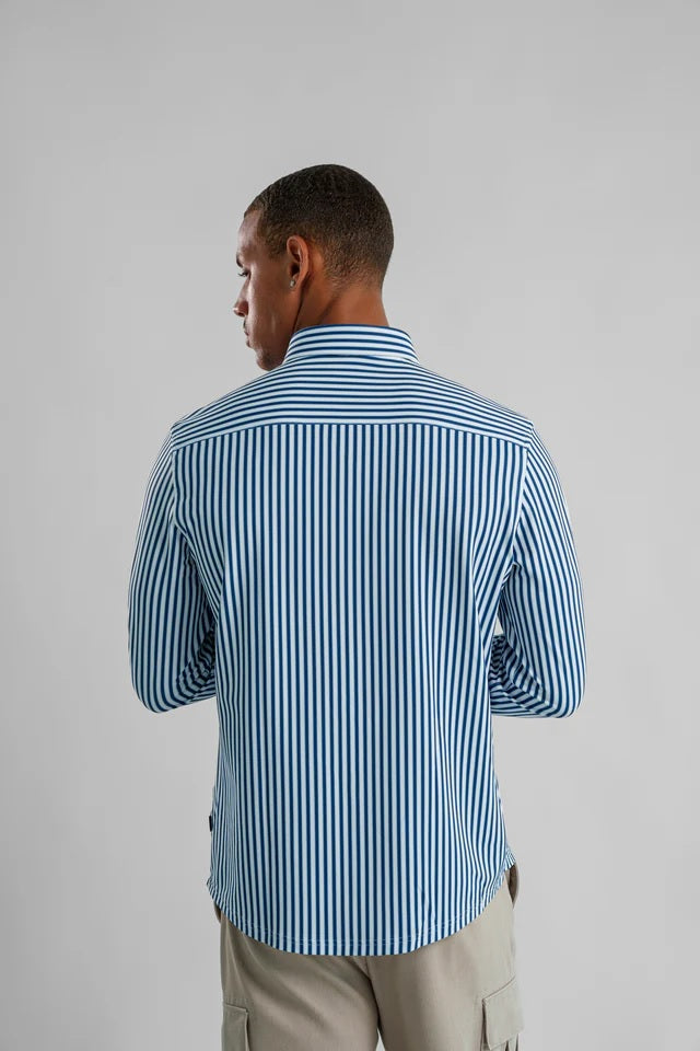 Performance Stretch Striped Long Sleeve Shirt - Navy
