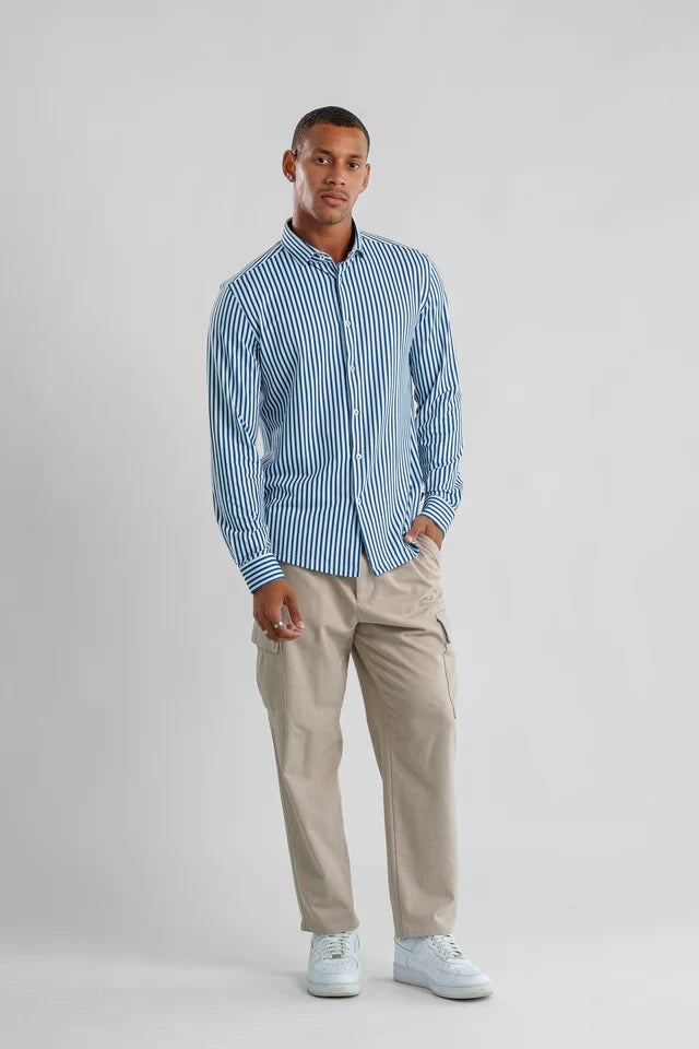 Performance Stretch Striped Long Sleeve Shirt - Navy