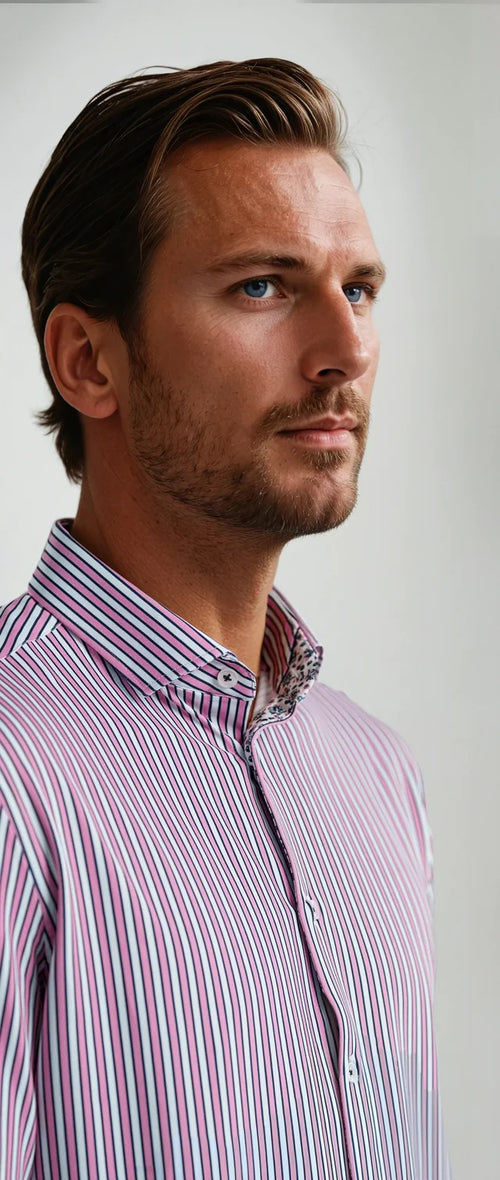 Performance Stretch Striped Long Sleeve Shirt - Pink