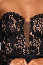 Lace Bustier Bodysuit - Black