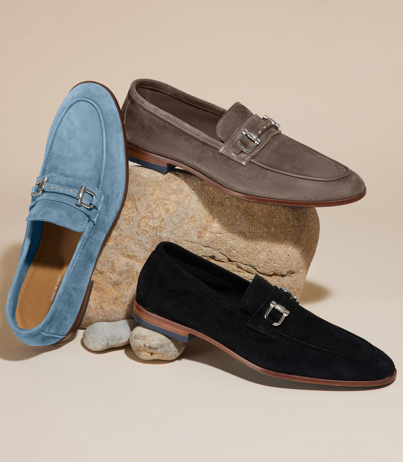 Suede Loafer with Metal Bit - Denim Blue