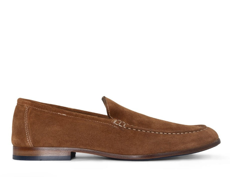 Stitch Suede Leather Loafers - Cognac