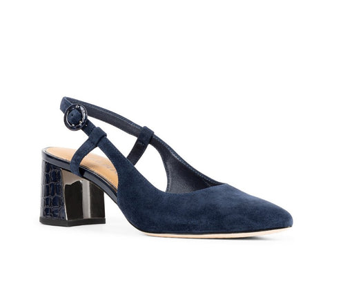 Suede Slingback Heel - Navy