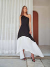 Colorblock Single Shoulder Gown - Black/White