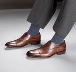 Burnished Leather Cap-Toe Oxfords - Espresso