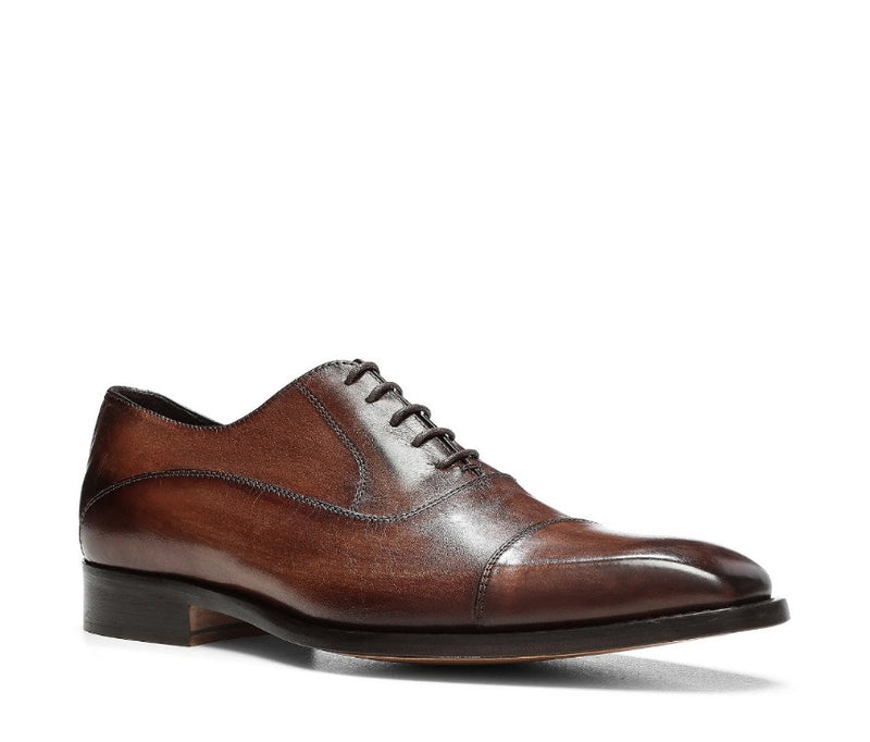 Burnished Leather Cap-Toe Oxfords - Espresso