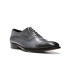 Burnished Leather Cap-Toe Oxfords - Light Grey