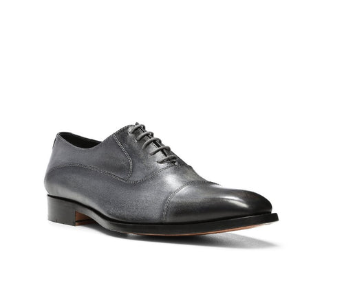 Burnished Leather Cap-Toe Oxfords - Light Grey