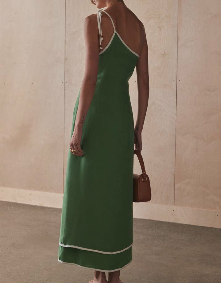 Single Shoulder Cupro Dress - Matcha dolce MODA Single Shoulder Cupro Dress - Matcha dolce MODA