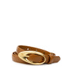 Thin Leather Belt with Brushed Gold Hardware - Walnut