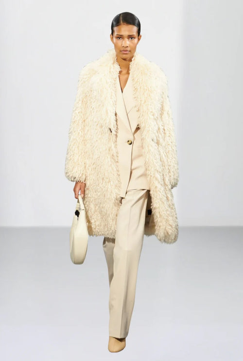 Faux Afghan Fur Long Coat - Off White