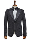 Jewel Studded Textured Tuxedo Jacket - Black