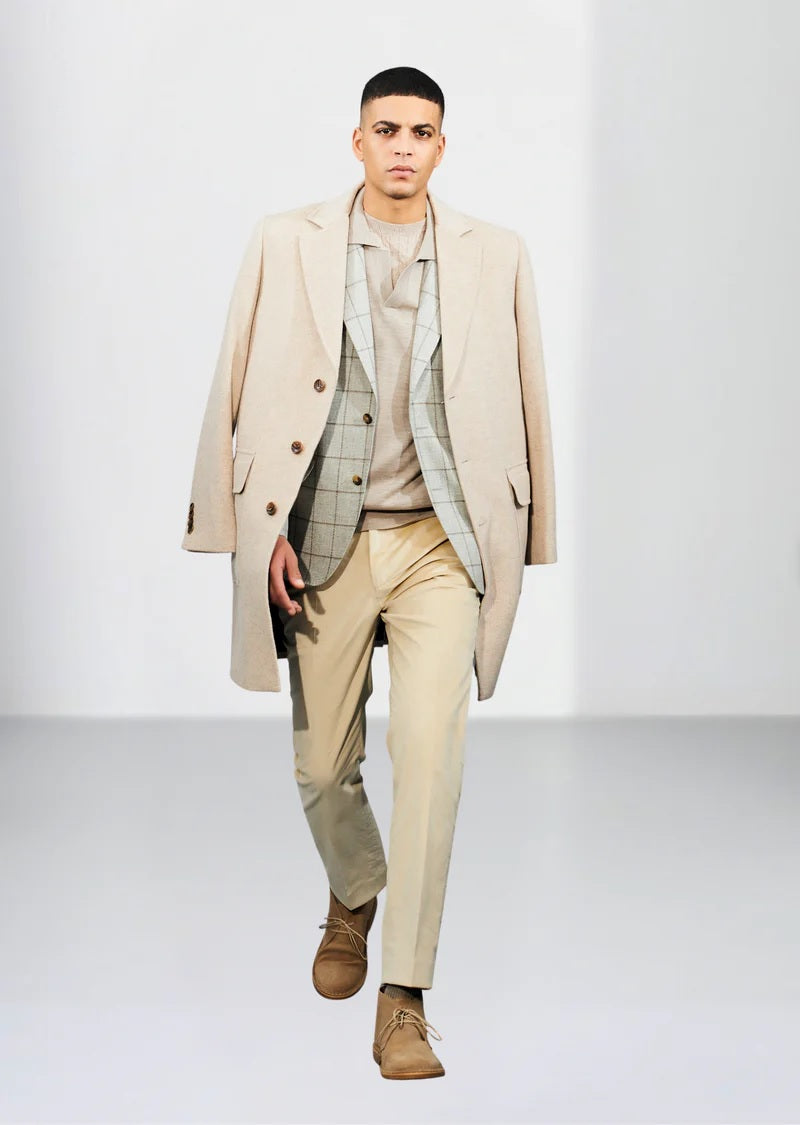 Virgin Wool Cashmere Windowpane Blazer - Pearl Grey