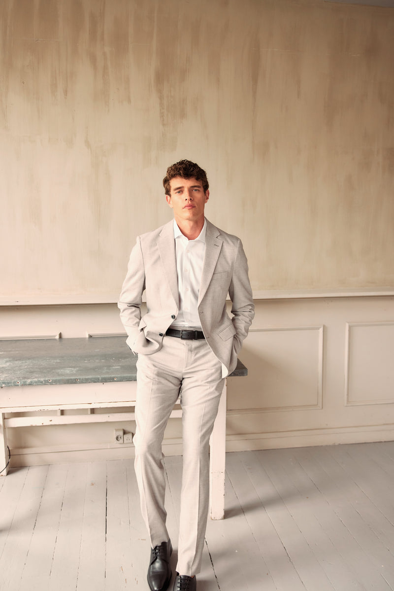 Slim Fit Linen Suit - Sand