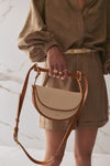 Leather Wrapped Bar Handle Bag - Ecru
