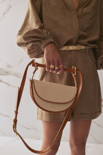 Leather Wrapped Bar Handle Bag - Ecru