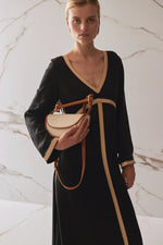 Leather Wrapped Bar Handle Bag - Ecru