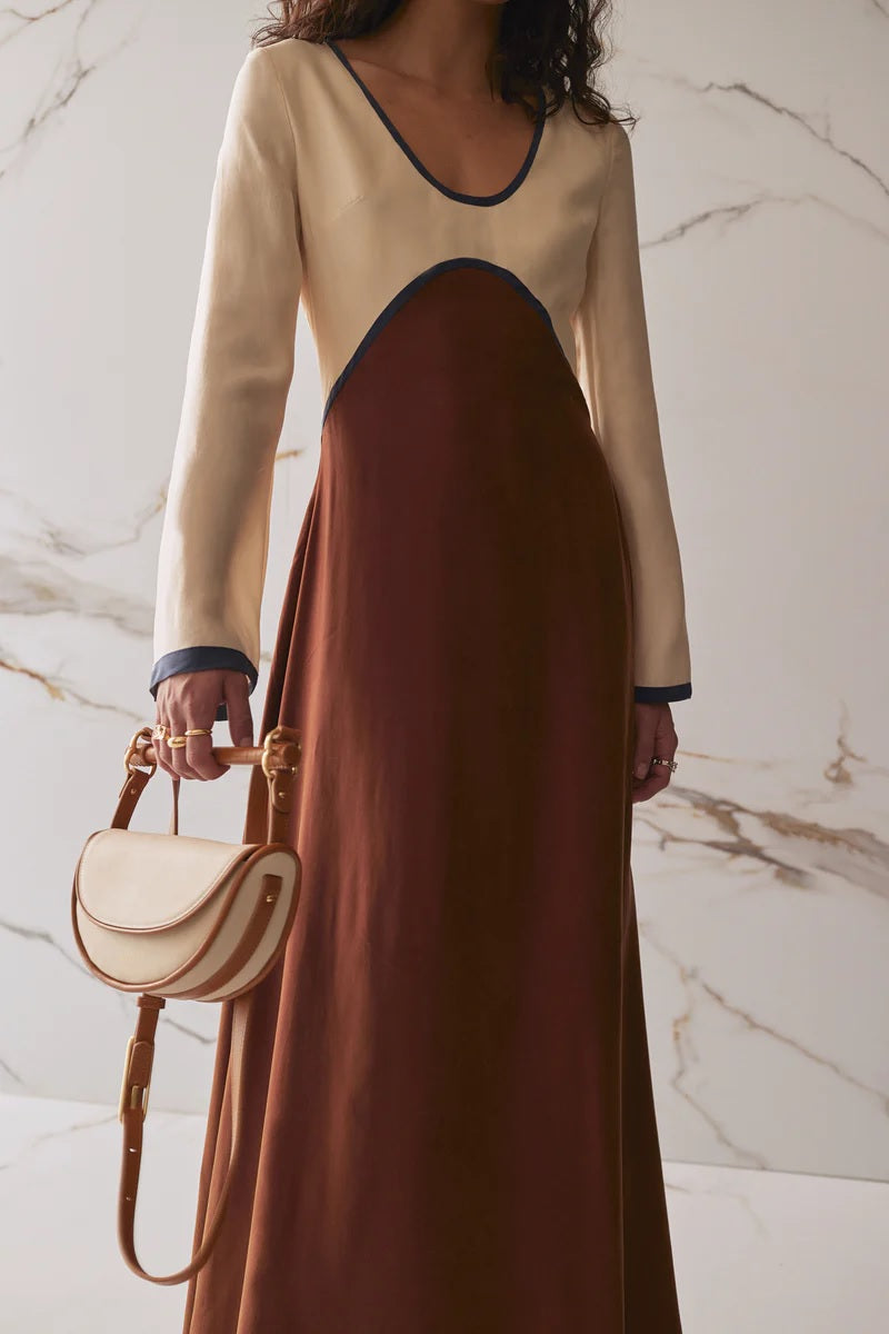 Leather Wrapped Bar Handle Bag - Ecru
