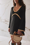 Leather Wrapped Bar Handle Bag - Ecru