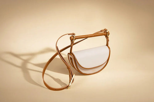 Leather Wrapped Bar Handle Bag - Ecru