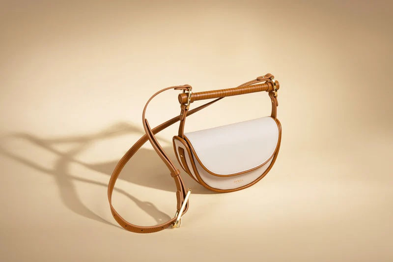 Leather Wrapped Bar Handle Bag - Ecru