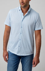 Wire Geo Print Short Sleeve Shirt - Light Blue