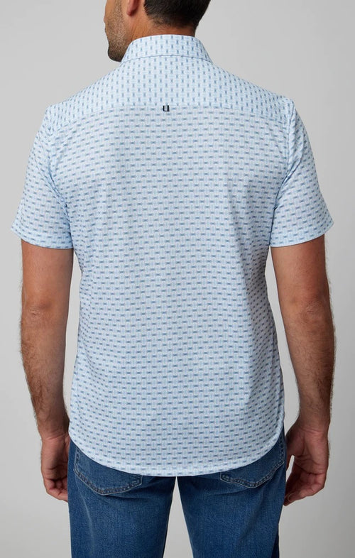 Wire Geo Print Short Sleeve Shirt - Light Blue