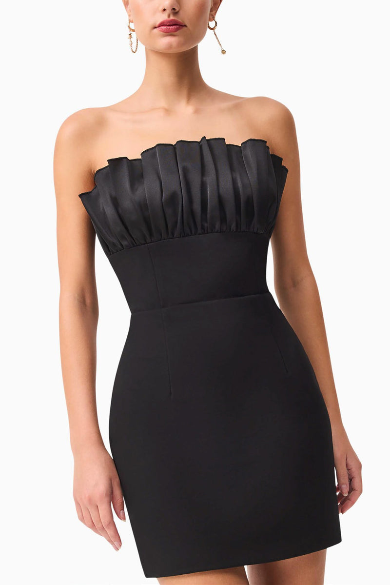 Strapless Ruffled Stretch Mini - Black