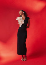 Bold Floral V-Neck Gown - Black