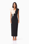 Bold Floral V-Neck Gown - Black
