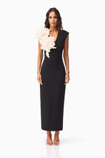 Bold Floral V-Neck Gown - Black