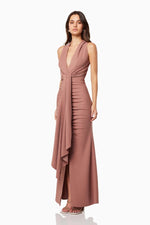 Halter Tie Waist Gown - Tan