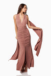 Halter Tie Waist Gown - Tan