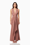 Halter Tie Waist Gown - Tan