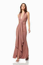 Halter Tie Waist Gown - Tan