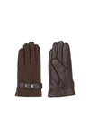 Leather Gloves with Snap Closure - Brown