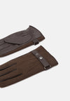 Leather Gloves with Snap Closure - Brown